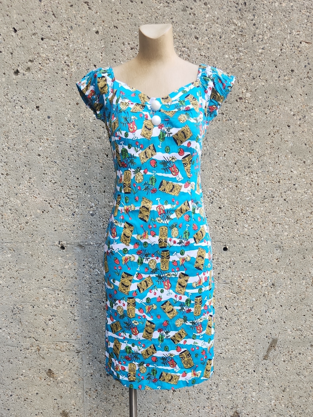 Collectif Turquoise Tiki Print Wiggle dress